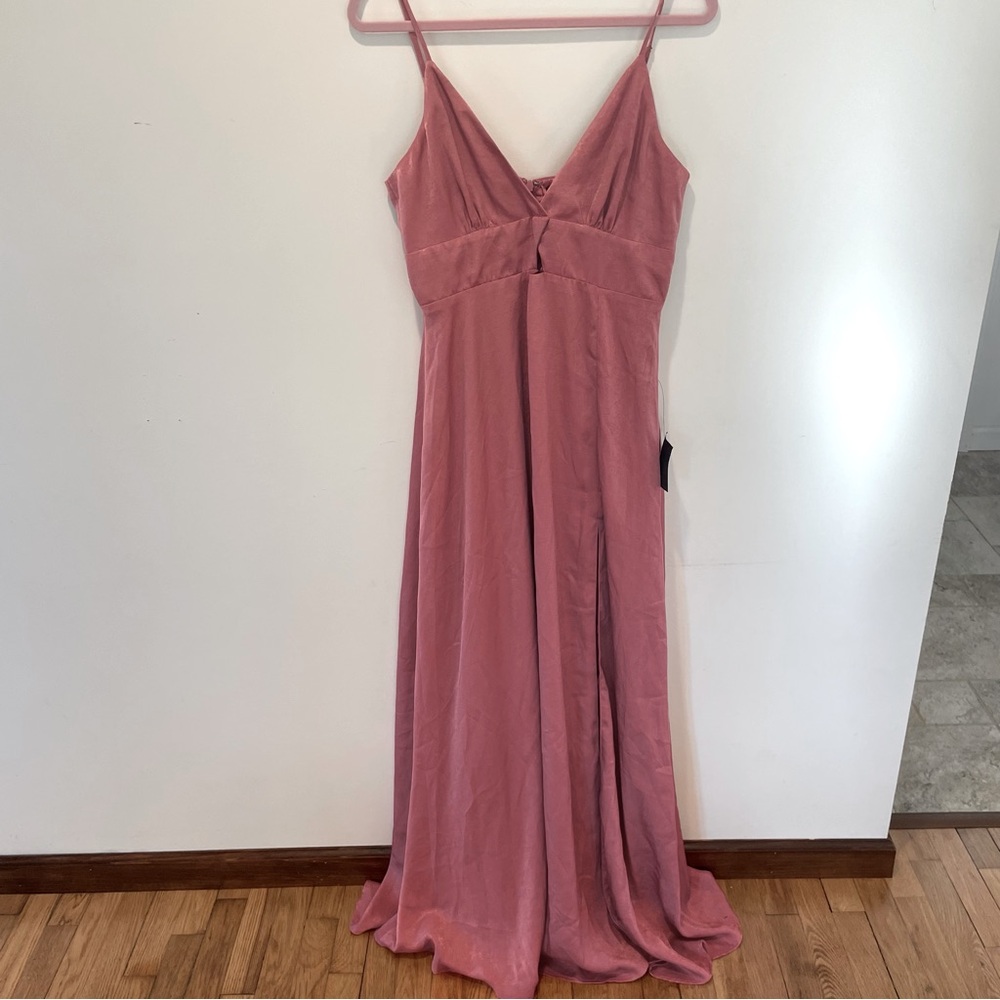 NWT Lulus blush pink silk maxi dress with slit